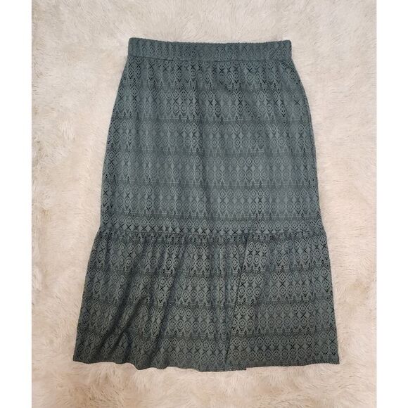 JM Collection New Womens Size XL Green Eyelet Pull-On Boho Chic Midi Skirt - Picture 2 of 8
